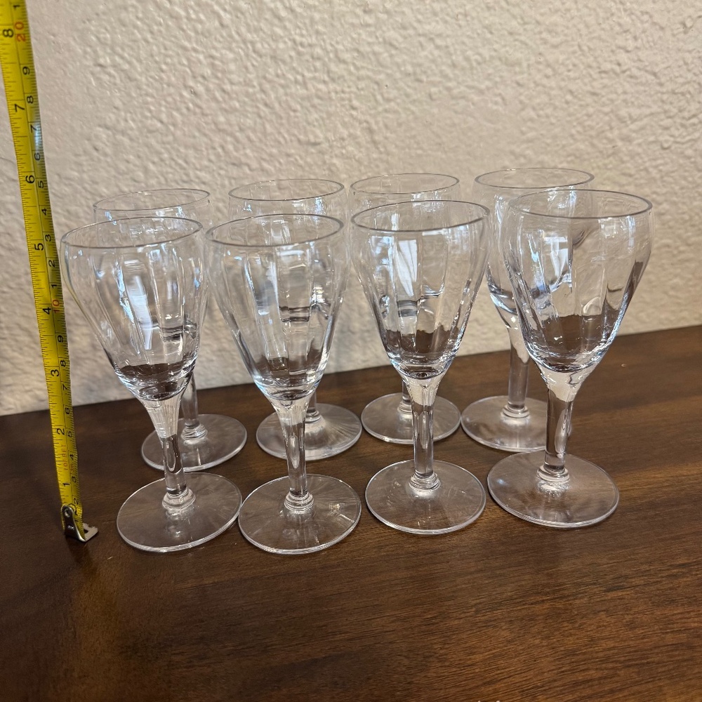 Vintage 5 inch mini clear ribbed glass wine glass set of 8